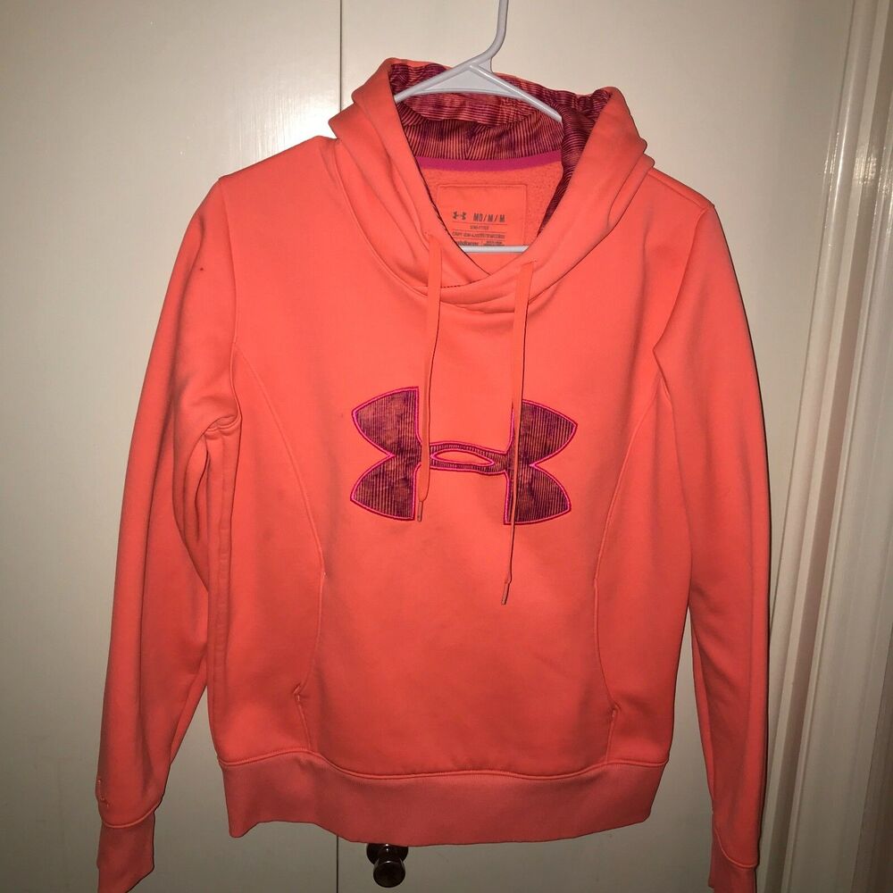 Under Armour Hoodie Women size Medium M MD Neon Orange Big Logo